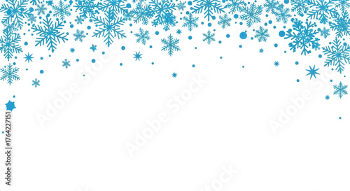 Winter's Embrace An Array of Blue Snowflakes Descending on a White Canvas