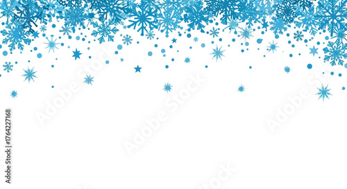 Blue winter snowfall border with detailed snowflakes for festive designs, banners, or web headers