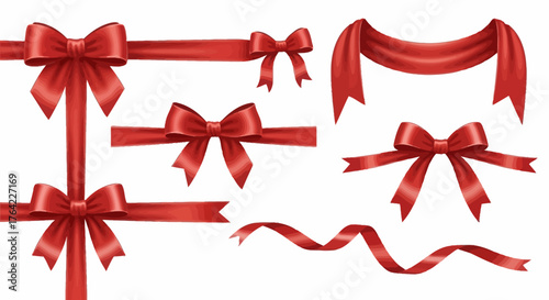 Elegant Collection of Red Ribbon Bows and Streamers