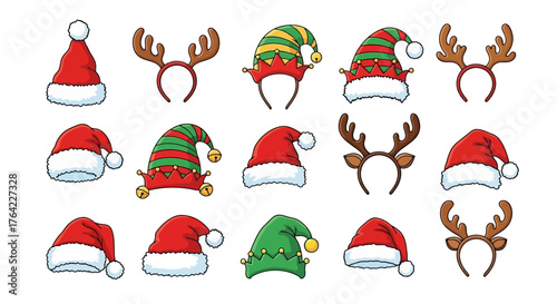 Christmas hats and reindeer antlers vector set for festive season