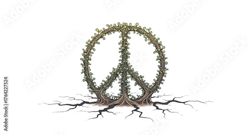 Peace Symbol A Rooted Botanical Representation of Tranquility and Harmony