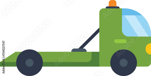 Side view of a green tow truck isolated on a white background, ready for assistance
