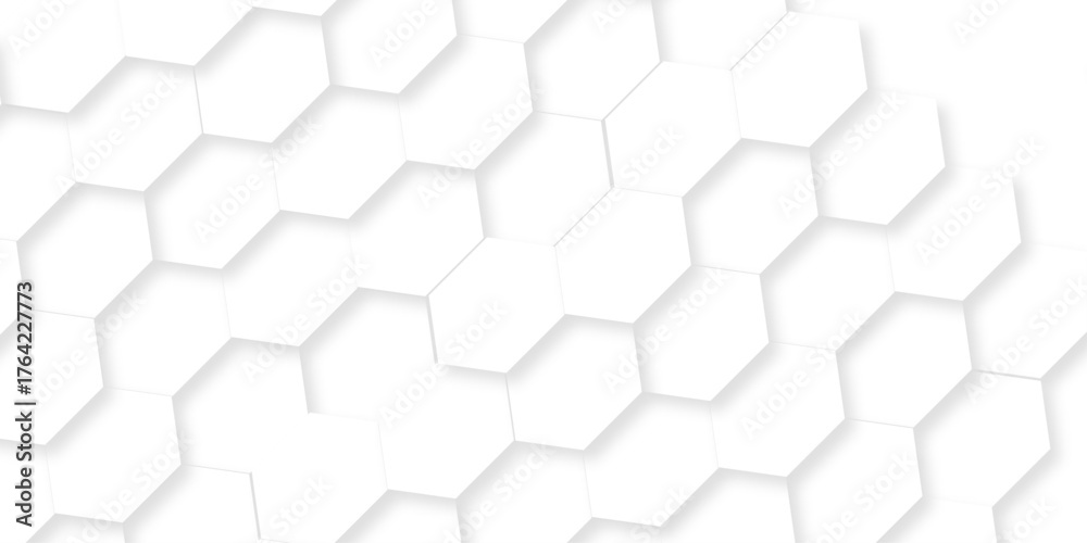 Naklejka premium Minimal white hexagonal hexagon modern technology creative emboss light honeycomb polygonal web. abstract geometric science and mosaic tile with template texture background. 