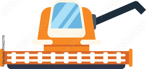 Illustration of an orange combine harvester working in field side view