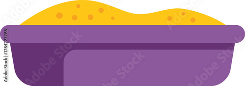 Purple sandbox filled with yellow sand, perfect for children playing and having fun outdoors