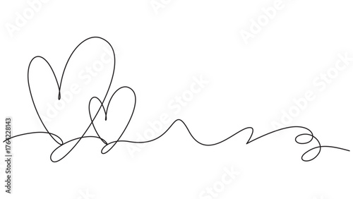 Minimalist continuous line drawing of two hearts symbolizing love and affection