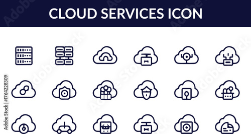 Cloud Services Icons, IaaS PaaS SaaS Symbols, Enterprise Cloud Set, Line art Vector Collection