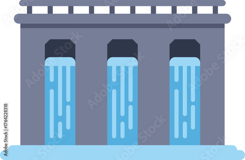 This illustration features a hydroelectric power plant generating sustainable energy with a water dam