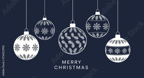 Elegant Christmas Ornaments on Dark Blue Background for Festive Greetings