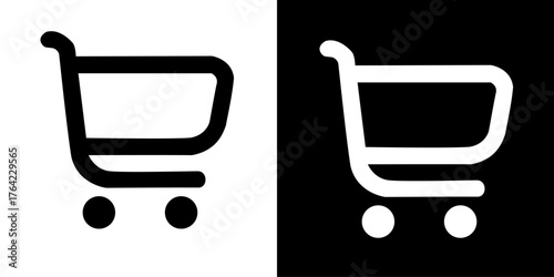 Two shopping cart icons side by side in a black and white contrasting design.
