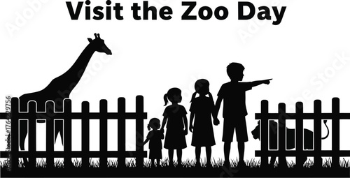 Visit the zoo day with family and giraffe silhouette illustration
