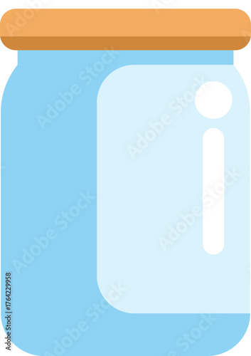 Blue glass jar with wooden lid closed and empty label, ready for your product