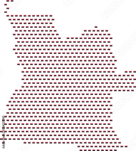Angola map with flag colors in bracket and dotted vector style