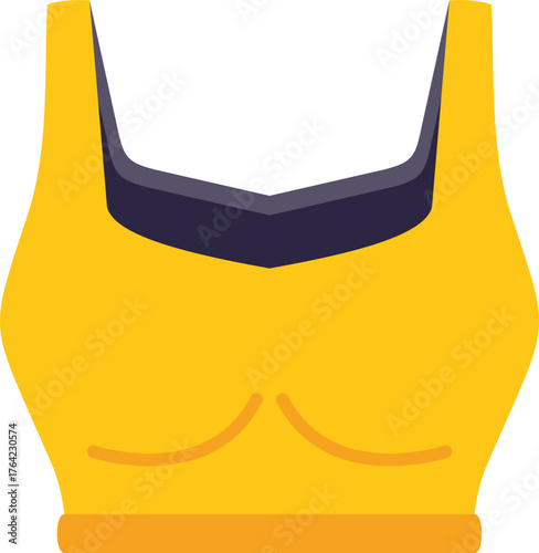 Yellow sports bra with a deep neckline and a wide elastic band, ideal for illustrating workout routines or active lifestyles