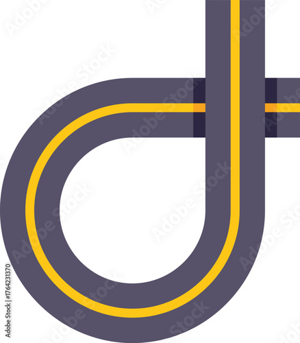 Winding road forming the letter d of the alphabet, viewed from above