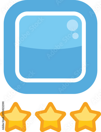 Blue app icon with three gold stars representing positive customer feedback and satisfaction