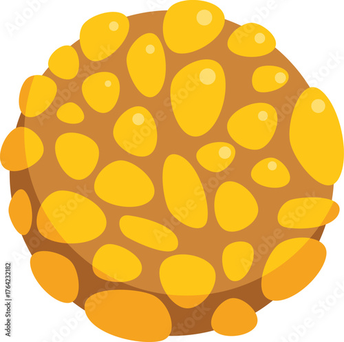 Brown asteroid covered with yellow stones is floating in space