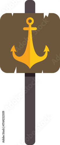 Simple wooden sign featuring a golden anchor, evoking themes of sailing, navigation, and maritime adventures