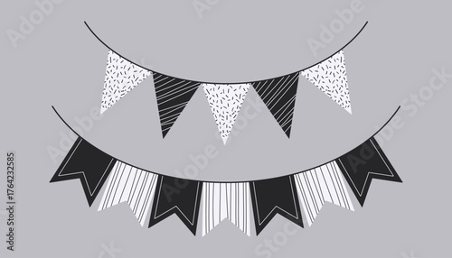 Set of black and white party bunting garlands. Great for invitation and holiday decor.