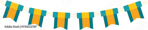 Colorful festive bunting flags hanging for celebration, party, or event decoration