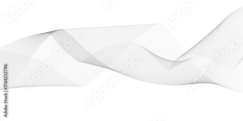 Dynamic minimal smoke sound line. Abstract glowing white blend line smooth flow soundwave curve energy gradient vector futuristic digital outline line science design.	
