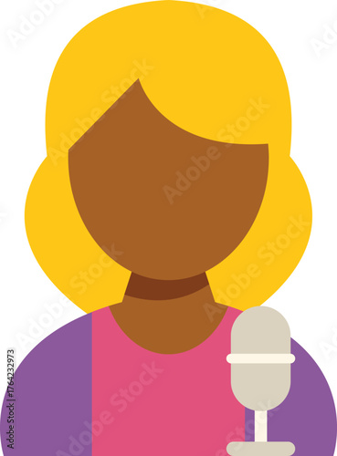 Female journalist reporting live news into microphone, journalism and broadcasting concept