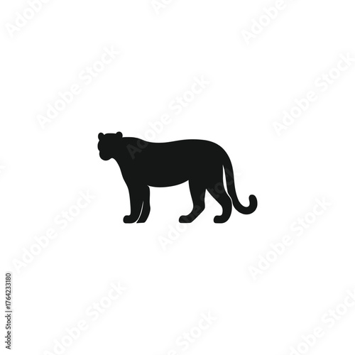 Silhouette of a majestic black panther standing on a white background