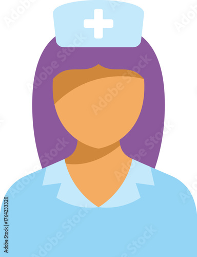 Female nurse avatar icon, healthcare professional wearing classic uniform and hat with cross, medical consultation concept
