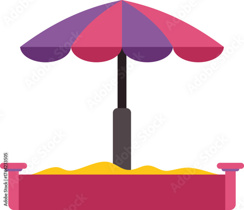 Sandbox with umbrella offering protection from sun, providing safe and fun playtime in kindergarten or playground