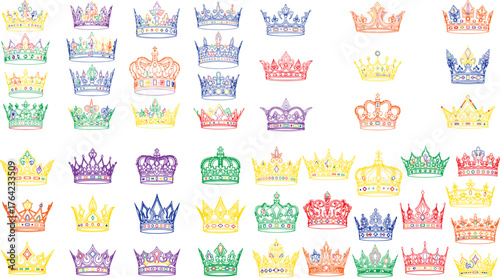 Colorful royal crowns ornate regal headwear jewel