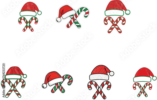 Red green striped candy canes santa hats christmas