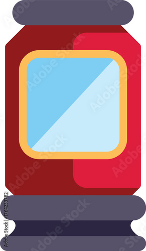 Red jar with grey lid and transparent label, likely containing preserved food, isolated on white background