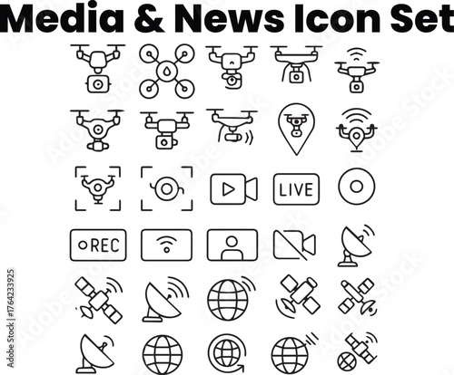 Communication News Network Speech Bubbles and Global Icons Set
