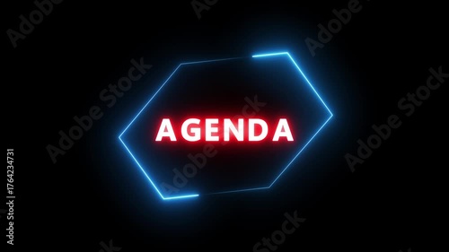 Neon Agenda text animation. Business and finance promotion text animation.