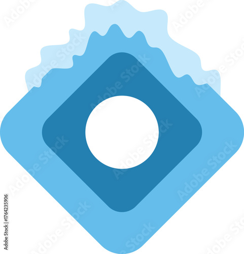 Abstract blue rounded square emerging from stylized water waves, conveying purity, freshness, and a modern design aesthetic