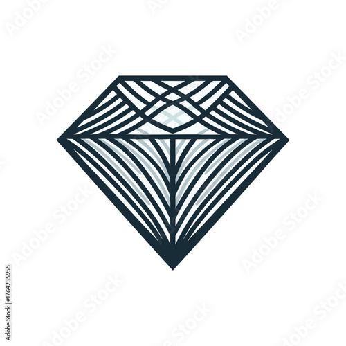 Stylized geometric diamond illustration with intricate line art patterns.
