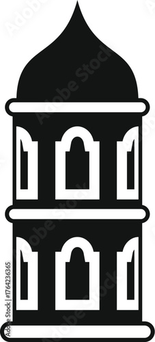 Simple black and white minaret tower symbolizing islamic architecture and religious tradition