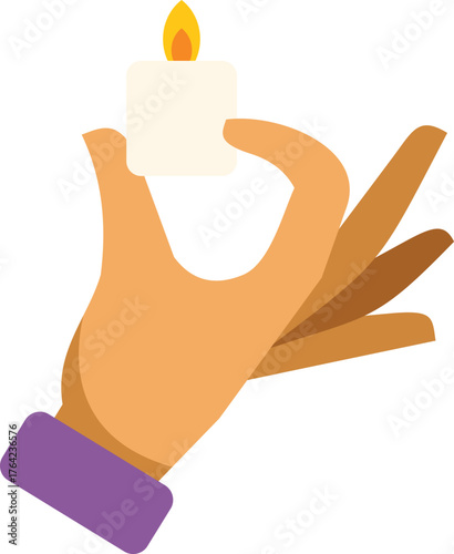 Hand holding a small lit white paraffin wax candle, creating a warm and inviting atmosphere