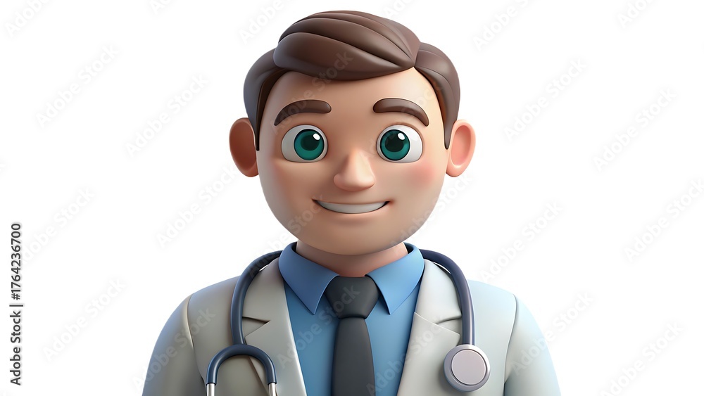 Fototapeta premium Friendly cartoon doctor with stethoscope a cheerful healthcare professional portrait