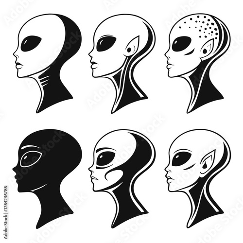 Set of alien head profiles