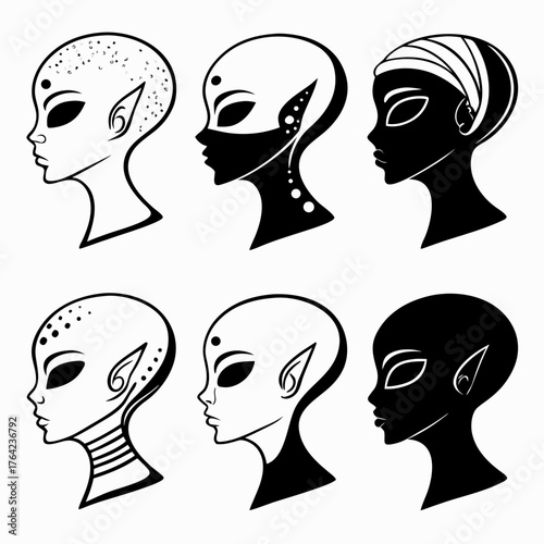 Collection of alien head profiles