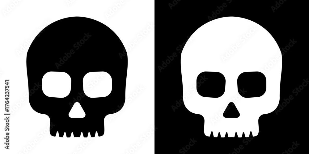Fototapeta premium Skull crossbone vector pirate icon logo Halloween ghost graphic symbol illustration. Danger sign with skull. Toxic, electricity or chemical Warning icon. Danger triangle symbol of death.
