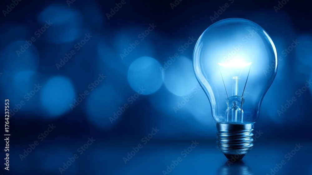 custom made wallpaper toronto digitalA glowing light bulb stands out in a dreamlike blue environment. Its bright filament catches the eye, contrasting with soft, blurred backgrounds, evoking a sense of warmth and creativity