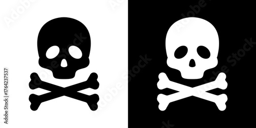 Skull crossbone vector pirate icon logo Halloween ghost graphic symbol illustration. Danger sign with skull. Toxic, electricity or chemical Warning icon. Danger triangle symbol of death.