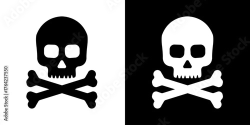 Skull crossbone vector pirate icon logo Halloween ghost graphic symbol illustration. Danger sign with skull. Toxic, electricity or chemical Warning icon. Danger triangle symbol of death.