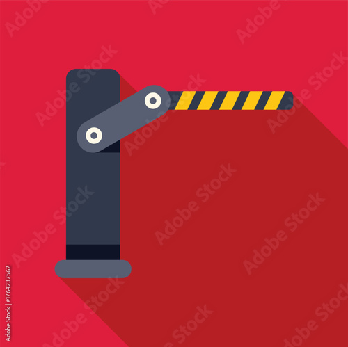 Open barrier gate closing access with yellow and black stripes on red background