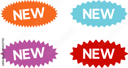 New sticker set, discount sticker, special price, advertising campaign, jagged starburst sticker icon, sale sticker. Stickers for New Arrival shop product tags, new labels or sale badges and banners