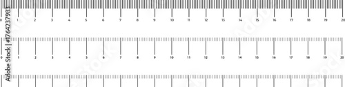 Ruler scale with markings and numbers in Inch centimeters and millimeters units, measuring metric scale. Graduated ruler vector illustration on a white background. Various measurement scales .