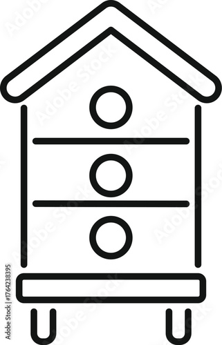 Simple black and white vector icon of a beehive with round entrances and a pointed roof