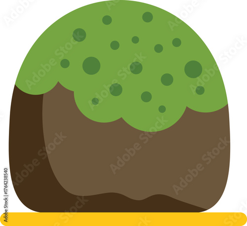 Minimalist vector illustration of bright green moss growing on a rock, representing nature, growth, and resilience